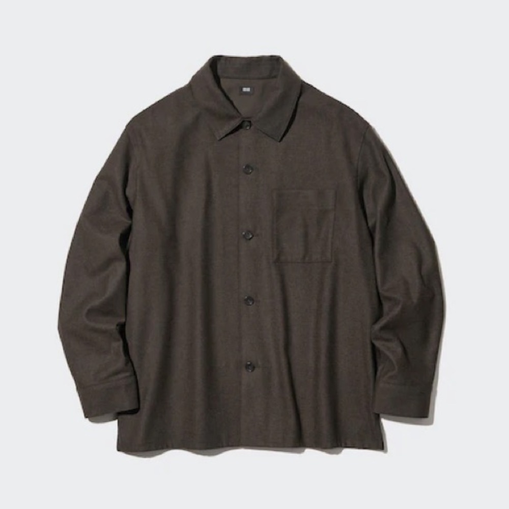 Uniqlo Brown Utility Soft Over Green Brown Long Button Down Jacket Top - Picture 1 of 4